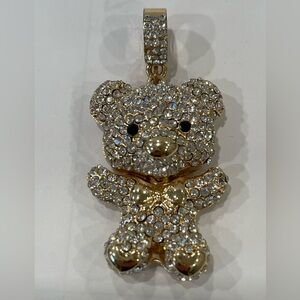 Gold Tone teddy bear pendant Charm w sparkling white cz stones Fashion Kids Bag
